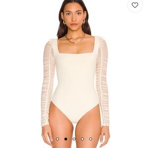 Free People Must Be Love Cream Square Neck Net Long Sleeve Size Medium NWT